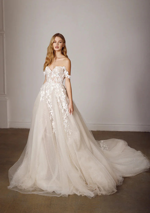 Elegant Off The Shoulder Sweetheart Lace Applique A Line Wedding Dresses